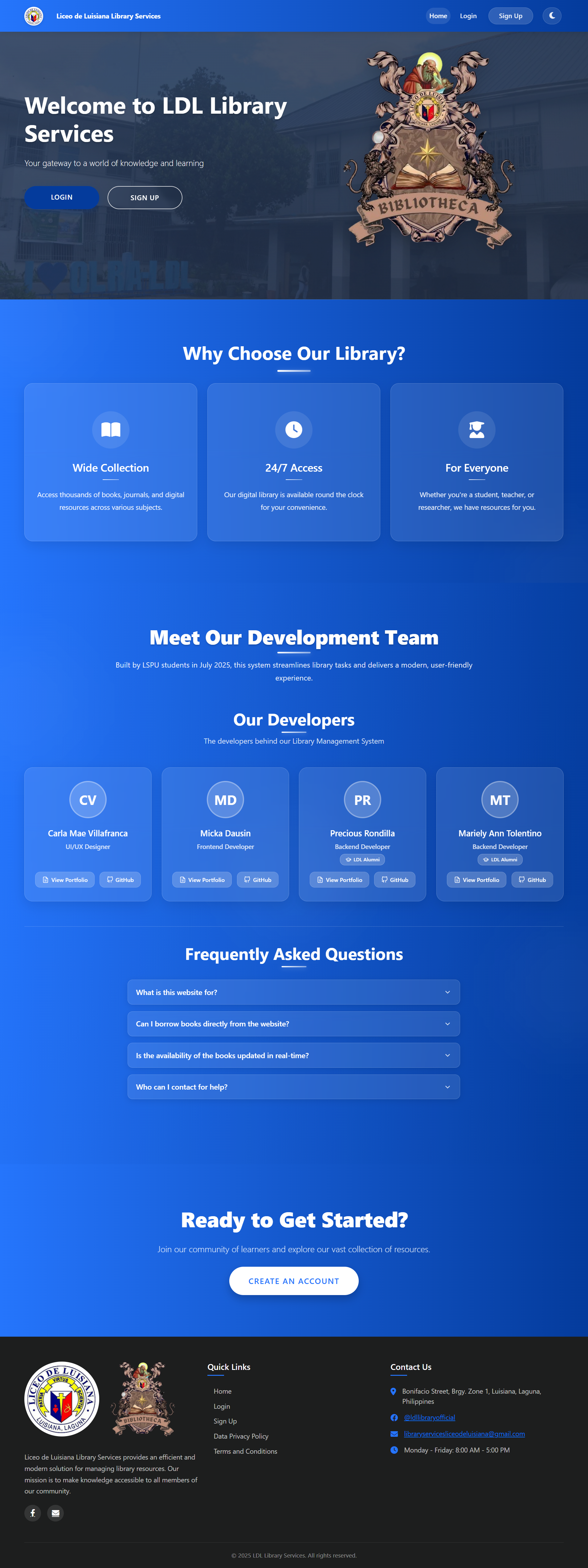 LDL Library Landing Page