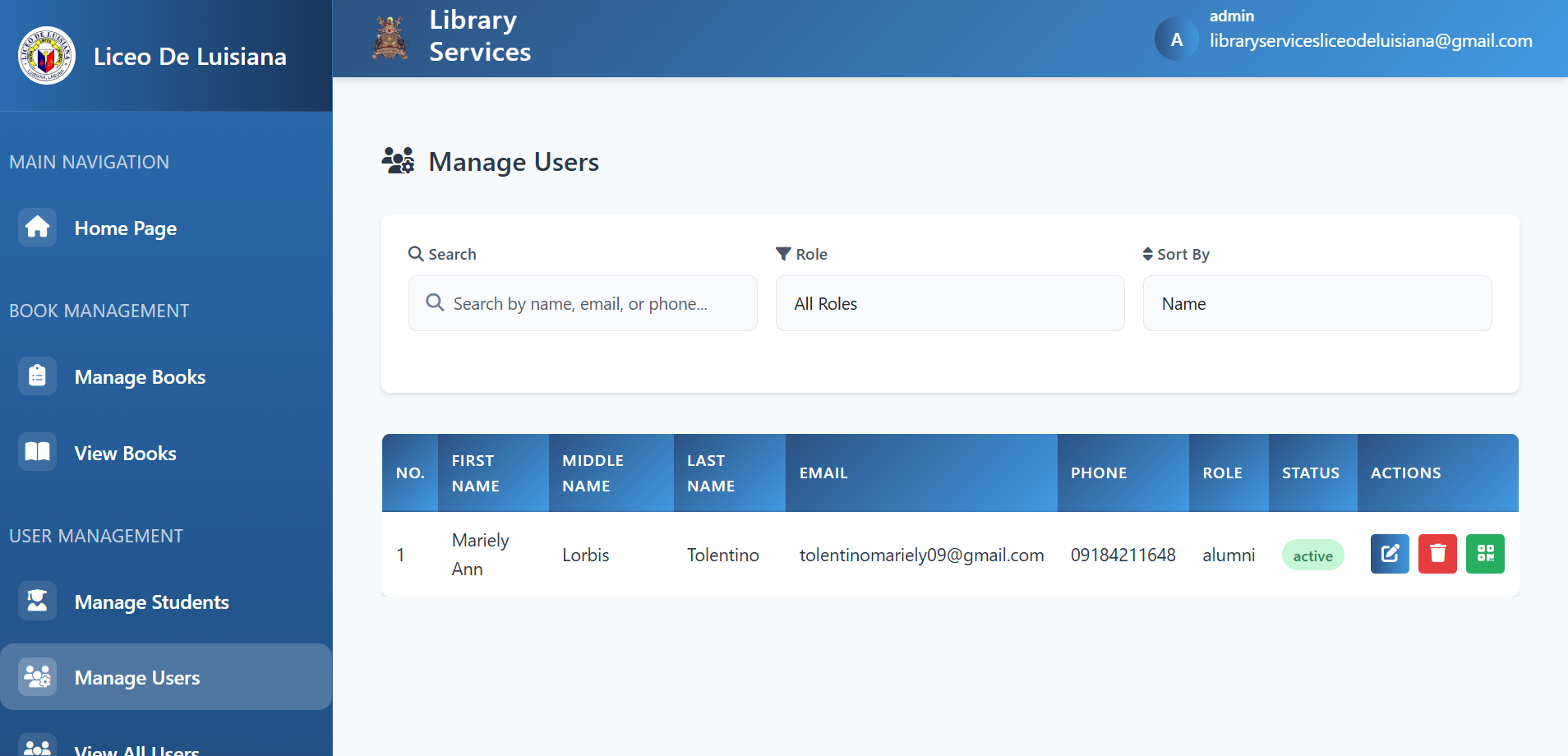 LDL Library Manage Users
