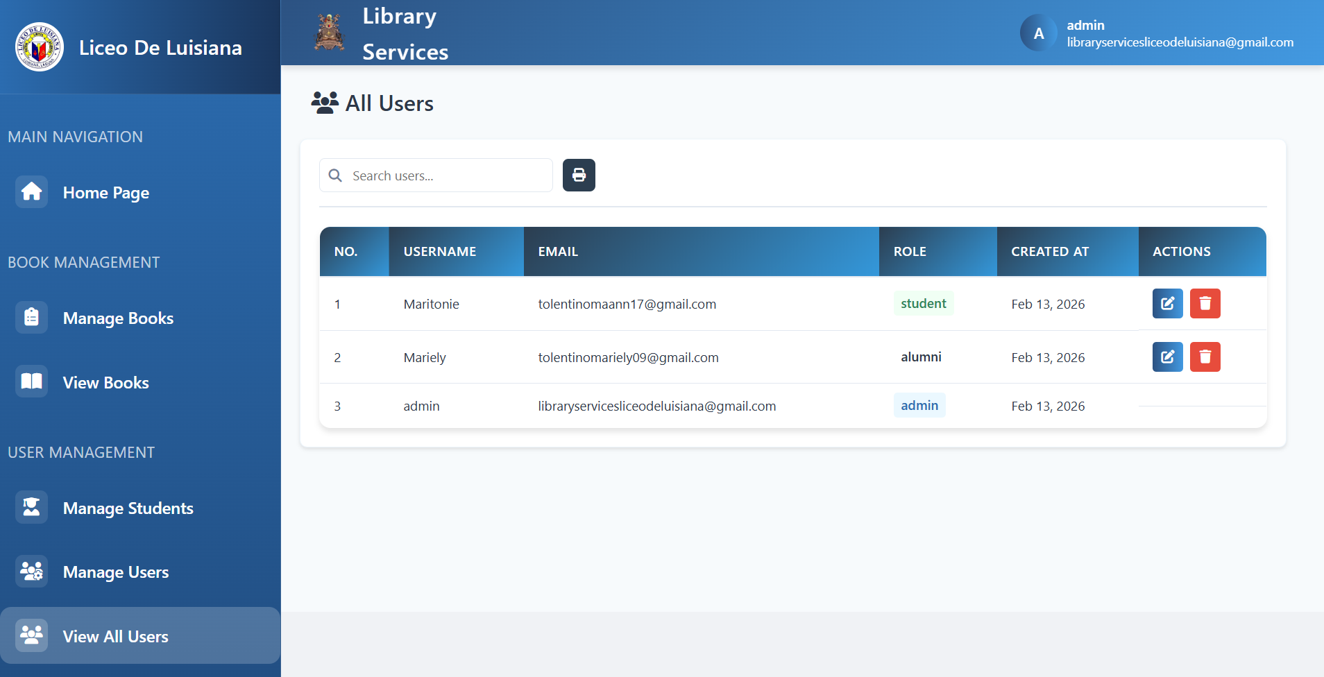 LDL Library View Users