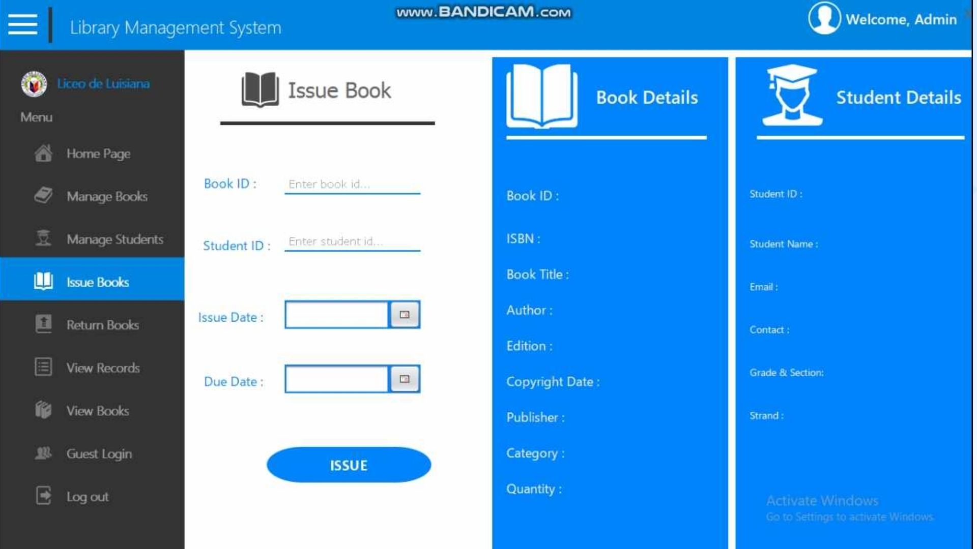 Library System Issue Books