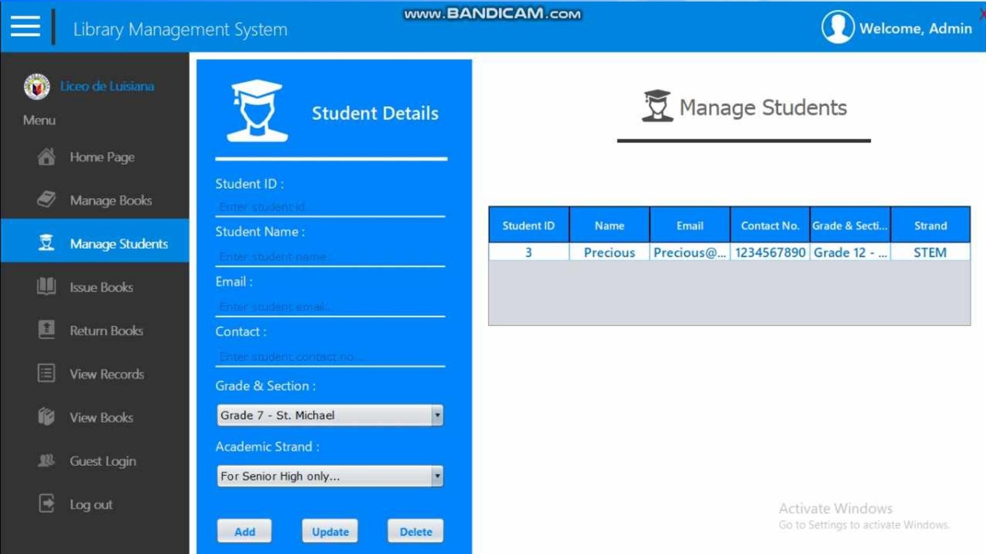 Library System Manage Students