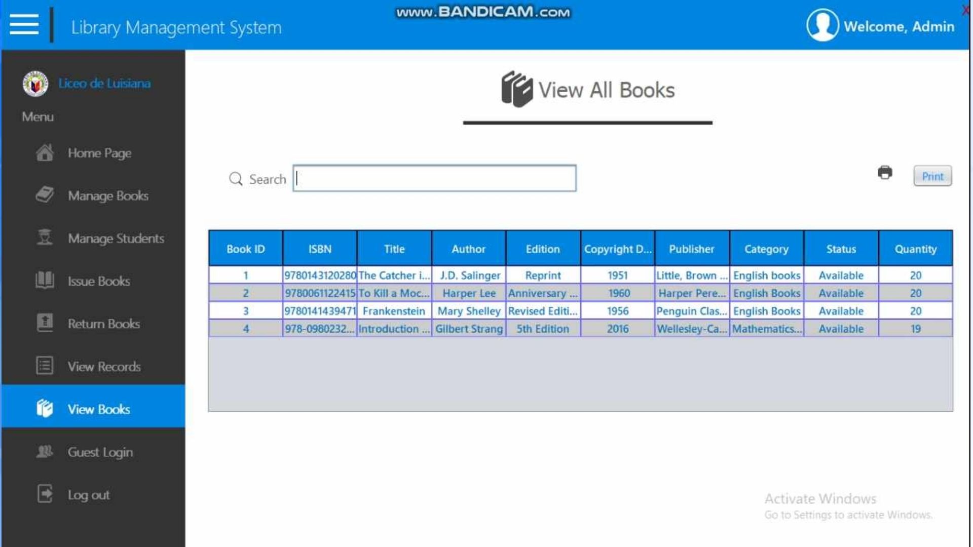 Library System View Books
