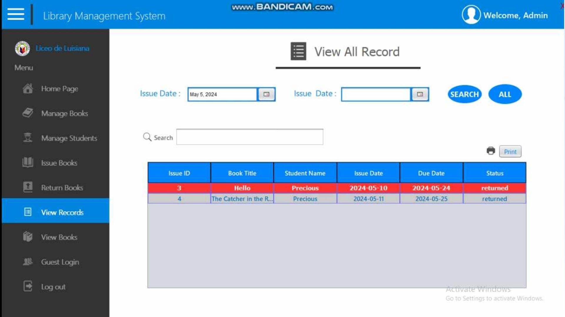 Library System View Records
