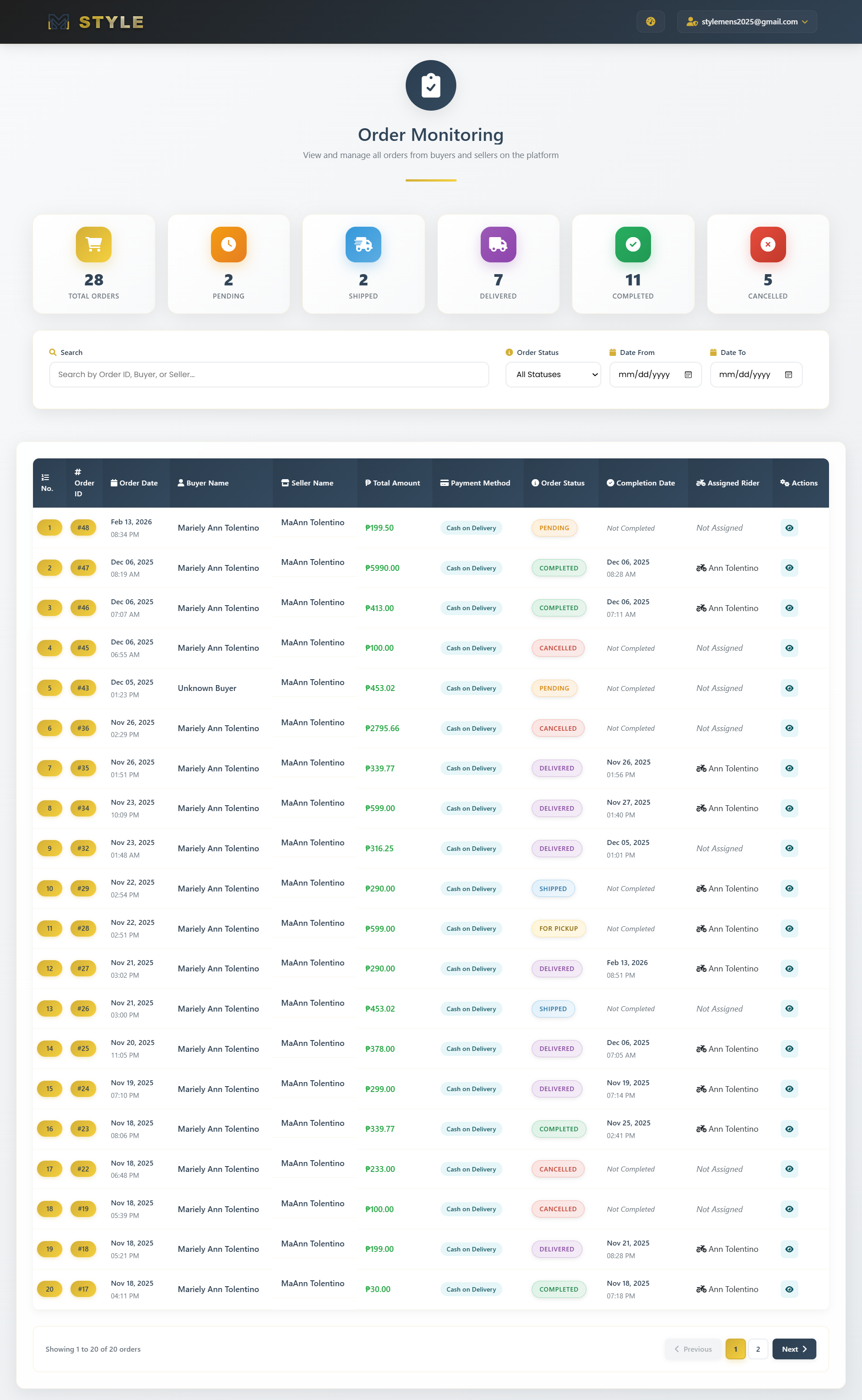 MSTYLE Order Monitoring