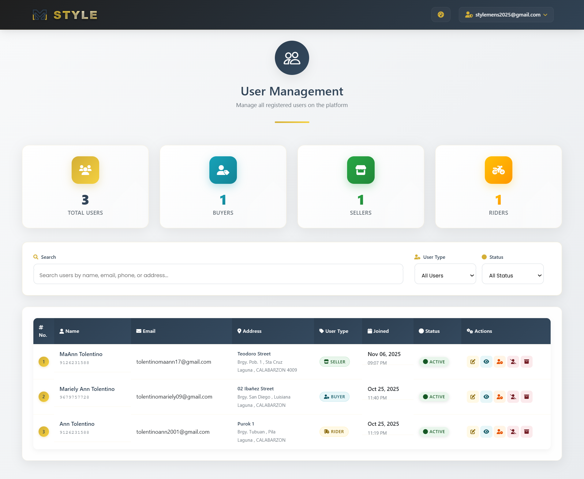 MSTYLE Users Management